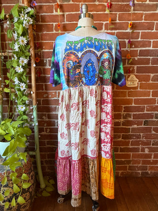 OOAK Autumn Collection - Size 1X Upcycled Grateful Dead Inspired Kantha T-shirt Dress