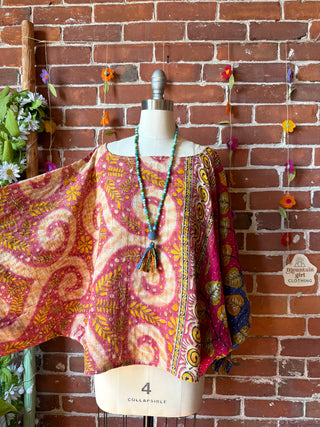 OOAK Spring Collection - Reversible Cosmic Drift Kantha Poncho Top - 2 Tops in 1
