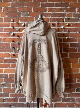 Peace Patch Mineral Wash Cardigan Hoodie - Latte