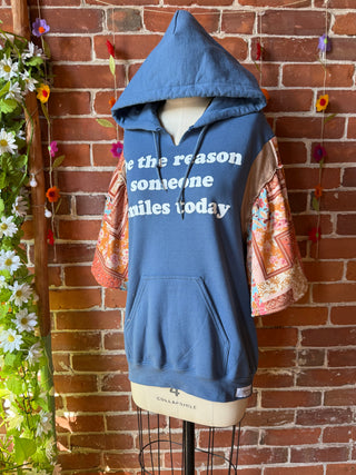 OOAK Autumn Collection- Size XS/Small Upcycled Patchwork Bell Sleeve Crochet Cut Out Hoodie