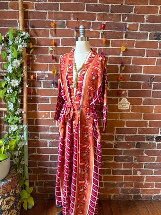 Summer Dreams 100% Sari Silk Robe Kimono w/ Pockets + Belt - Fair Trade Made