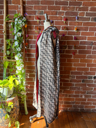 Twilight Reversible Kantha Long Hooded Duster Vest