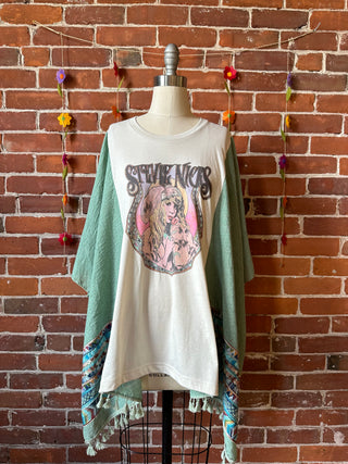 Mystical Stevie Nicks Inspired Sage Embroidered Tassel Poncho