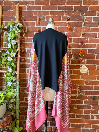 Grateful Dead Inspired Hybrid Red Boho Print Hi Lo Poncho Top