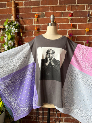 OOAK Summer Collection- Upcycled TuPac Inspired Bandana Poncho Tee