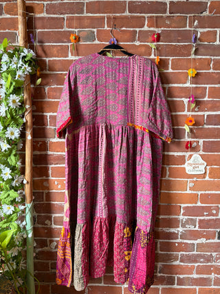 Coffee In The Morning Kantha Dress - Fits up to 3X - 100% Cotton- Fair Trade Made