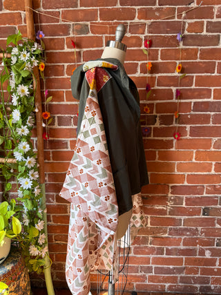 OOAK Autumn Collection - Upcycled Crop Vintage Fabric Hi Lo Poncho Hoodie Jacket