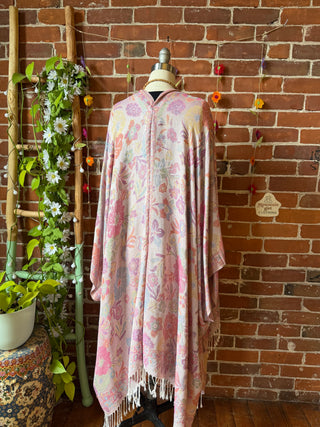 Bright Wildflower Goddess Flowy Woven Fringe Kimono Ruana - Made In Canada