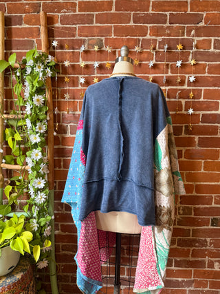 OOAK Winter Collection - Kantha Front Wrap Hi Lo Poncho Top