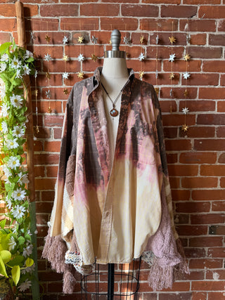 OOAK Winter Collection- Birdsong Knit + Bleach Plaid Button Up Wing Style Poncho Jacket