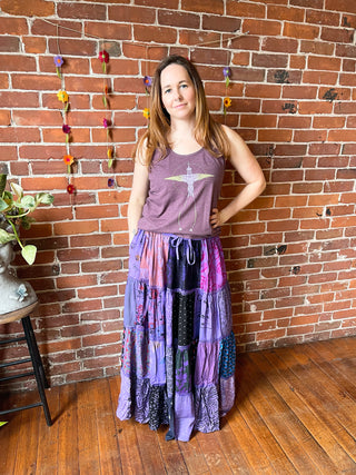 Free Size Festival Patchwork Spin Skirt - Purples