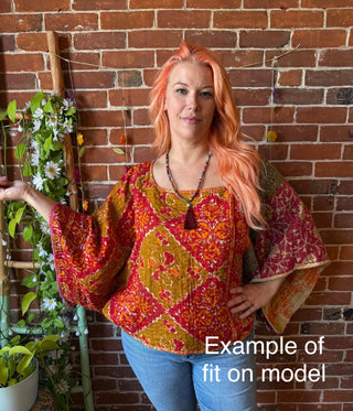 OOAK Spring Collection - Reversible Cosmic Drift Kantha Poncho Top - 2 Tops in 1!