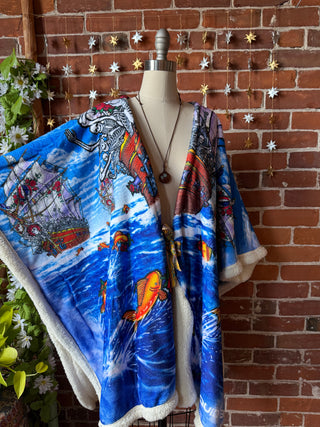 OOAK Autumn Collection - Upcycled Grateful Dead Inspired Ship of Fools Poncho Wearable Blanket