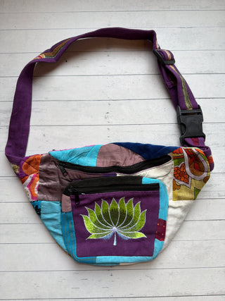 Embroidered Lotus Patchwork Fanny Pack - One Of A Kind