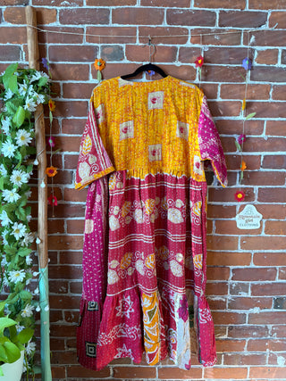 Coffee In The Morning Kantha Dress - Fits up to 3X - 100% Cotton- Fair Trade Made