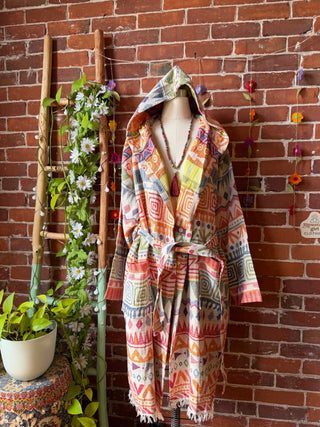 OOAK Spring Collection - Upcycled Pearl Classic Rock Inspired Rainbow Hooded Robe/Kimono