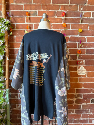 OOAK Summer Collection- Upcycled Bob Seger 2019 Tour Inspired Vintage Butterfly Patch Floral Poncho Tee