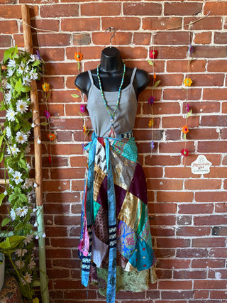 Reversible Upcycled Sari Silky Patchwork Wrap Skirt - Fair Trade Made