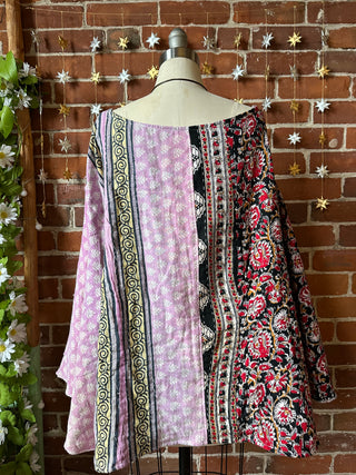 Into The Mystic Bell Sleeve Kantha Pullover Top w/ Kangaroo Pocket