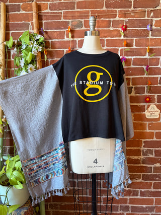 OOAK Autumn Collection- Upcycled Garth Brooks Inspired Embroidered Hi Lo Poncho Tee