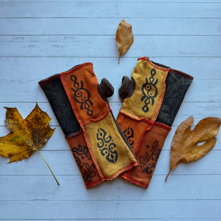 Sierra Recycled Patchwork Boho Hand Warmers / Fingerless Gloves