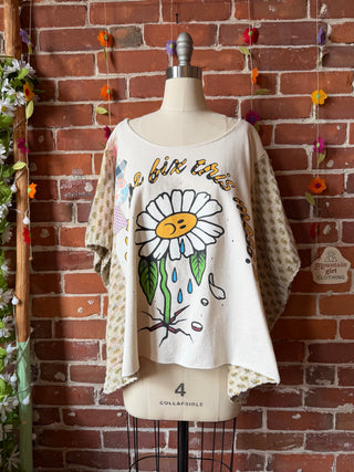 OOAK Summer Collection- Upcycled Lets Heal The Roots Cropped Kantha Poncho Tee