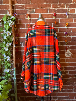 OOAK Autumn Collection- Vintage Upcycled Tartan Plaid Fringe Cocoon Shawl