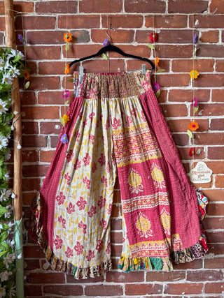 Coffee In The Morning Kantha Ruffle Wide Leg Lounge Pants - Fits up to 2X - Fair Trade Made