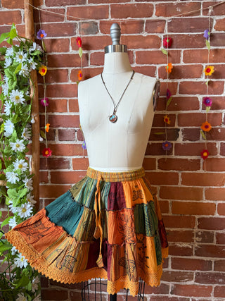 100% Cotton Boho Festival Patchwork Mini Skirt - Earth Tones