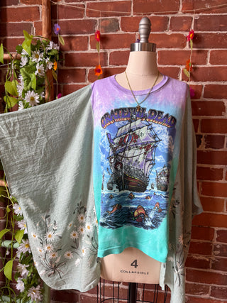 Grateful Dead Ship Of Fools Inspired Daisy Embroidered Floral Poncho