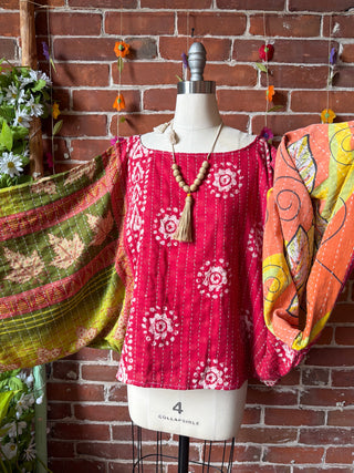 OOAK Summer Collection - Reversible Cosmic Drift Kantha Poncho Top - 2 Tops in 1!