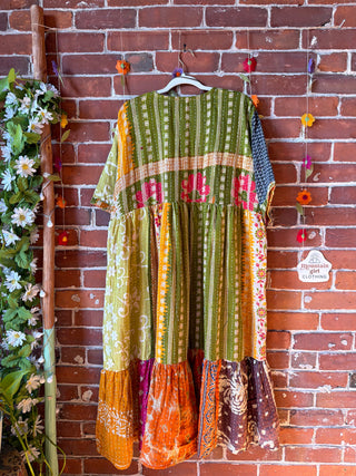 Coffee In The Morning Kantha Dress - Fits up to 3X - 100% Cotton- Fair Trade Made