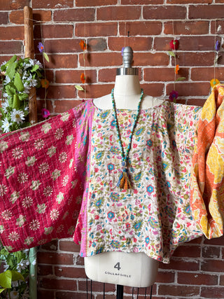OOAK Spring Collection - Reversible Cosmic Drift Kantha Poncho Top - 2 Tops in 1