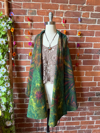 Forest Green Tie Dye Flowy Hem Layering Vest - 100% Cotton