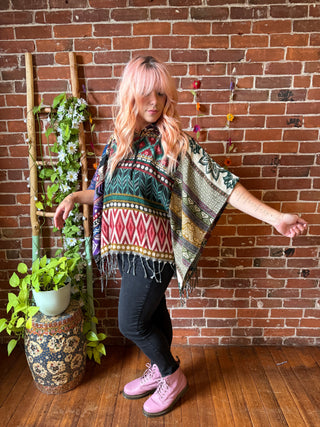 The Wild & Woven Patchwork Hooded Poncho - Fair Trade Made - Final Sale