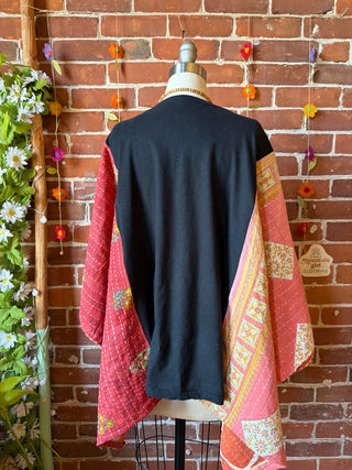 OOAK Summer Collection- Upcycled Rolling Stones Kantha Poncho Tee