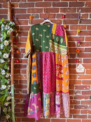 Coffee In The Morning Kantha Dress - Fits up to 3X - 100% Cotton- Fair Trade Made