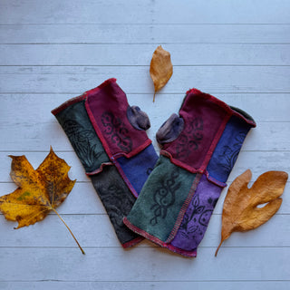 Sierra Recycled Patchwork Boho Hand Warmers / Fingerless Gloves