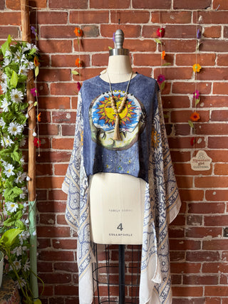 OOAK Summer Collection- Upcycled Cropped Moon Sun Hi Lo Flowy Boho Poncho Tee