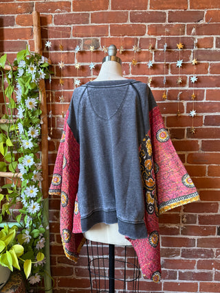 OOAK Winter Collection- Upcycled Pink Floyd Inspired Kantha Poncho Sweatshirt