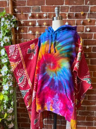 Soul Shine Maine X Mountain Girl Collab OOAK Upcycled Tie Dye Kantha Hi Lo Hoodie