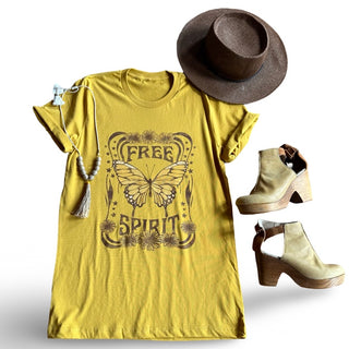 Free Spirit Butterfly TShirt - Golden Yellow