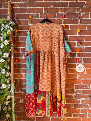 Coffee In The Morning Kantha Dress - Fits up to 3X - 100% Cotton- Fair Trade Made