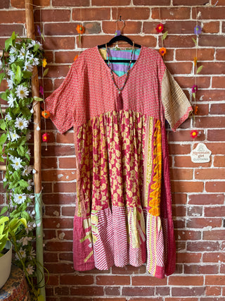 Coffee In The Morning Kantha Dress - Fits up to 3X - 100% Cotton- Fair Trade Made
