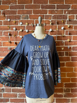 Size Small Upcycled Flowy Bell Sleeve Math Top