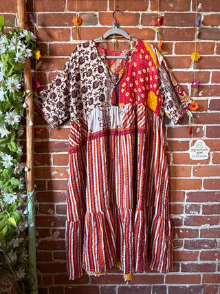 Coffee In The Morning Kantha Dress - Fits up to 3X - 100% Cotton- Fair Trade Made