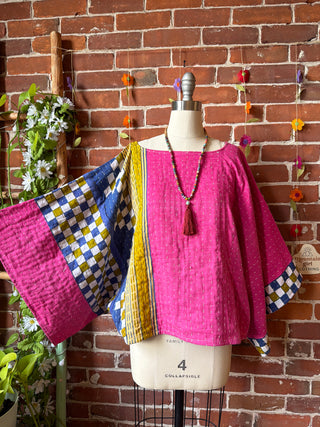 OOAK Summer Collection - Reversible Cosmic Drift Kantha Poncho Top - 2 Tops in 1