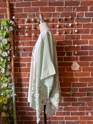 Fleetwood Mac Dreams Inspired Green Daisy Embroidered Poncho