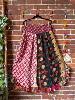 Coffee In The Morning Kantha Ruffle Wide Leg Lounge Pants - Fits up to 2X - Fair Trade Made