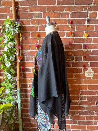Grateful Dead Skeleton Spiral Inspired Embroidered Poncho Top